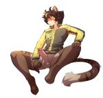  alpha_channel anthro balls blush bottomless circle_game clothed clothing erection feline humanoid_penis male mammal munks_(artist) penis simple_background solo spread_legs spreading transparent_background 