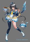  absurdres chopsticks egg food grey_background guolu highres luo_tianyi mismatched_legwear panties solo thighhighs tian_dian underwear vocaloid vocanese 