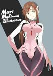  bad_id bad_pixiv_id blue_eyes bodysuit brown_hair character_name contrapposto covered_navel english evangelion:_3.0_you_can_(not)_redo eyewear_on_head glasses hairband highres hips long_hair makinami_mari_illustrious neon_genesis_evangelion pink_bodysuit plugsuit rebuild_of_evangelion solo souji standing twintails 