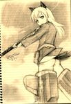 animal_ears ass bad_id bad_pixiv_id eila_ilmatar_juutilainen kisetsu long_hair monochrome pantyhose sketch solo strike_witches traditional_media world_witches_series yellow 