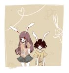  animal_ears black_hair bunny_ears inaba_tewi long_hair lowres multiple_girls purple_hair red_eyes reisen_udongein_inaba shikimi_(yurakuru) short_hair touhou 