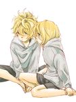  1girl blonde_hair brother_and_sister kagamine_len kagamine_rin mwr siblings sitting twins vocaloid 