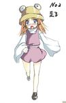  :o bare_legs blonde_hair blue_eyes blush extra_eyes full-face_blush full_body hat kaneru long_sleeves looking_at_viewer moriya_suwako purple_hair running shoes sneakers solo tareme touhou 