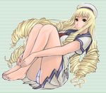  adilisia_lenn_mathers barefoot beret blonde_hair drill_hair feet green_eyes hands hat leg_hug legs long_hair nomiya37564 panties pantyshot rental_magica school_uniform serafuku skirt solo underwear 