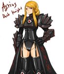  agrias_oaks armor black_armor blonde_hair braid dark_knight_(final_fantasy) dark_persona final_fantasy final_fantasy_tactics gauntlets kuroitsuki long_hair red_eyes single_braid solo thighhighs 