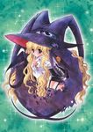  absurdres blonde_hair carnelian hat highres lilith_(yamibou) long_hair purple_eyes scan solo very_long_hair witch_hat yami_to_boushi_to_hon_no_tabibito 