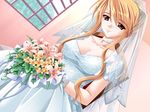  800x600 blonde_hair bouquet breasts choker cleavage dress flower smile wedding_dress 