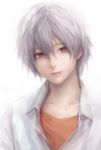  lips male_focus miche nagisa_kaworu neon_genesis_evangelion realistic red_eyes revision smile solo white_hair 