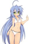  :3 absurdres ahoge bikini blue_hair collarbone contrapposto flat_chest green_eyes groin highres izumi_konata long_hair lowleg lowleg_bikini lucky_star mole mole_under_eye navel smile solo sora_to_umi standing swimsuit tall thighs third-party_edit transparent_background vector_trace very_long_hair white_bikini wide_hips 