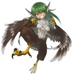 bad_id bad_pixiv_id feathered_wings feathers green_hair grin harpy long_hair monster_girl original simple_background smile solo space_jin very_long_hair white_background wings 