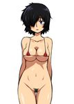  areola_slip areolae bikini bikini_top black_eyes black_hair bottomless breasts cleavage hair_over_one_eye hips kyosu large_breasts micro_bikini navel nazo_no_kanojo_x pubic_hair short_hair solo swimsuit urabe_mikoto 