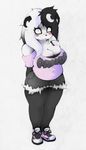  bear big_breasts breasts chubby cleavage cleavage_overflow clothed clothing ear_piercing ear_rings female huge_breasts luna_the_panda_bear mammal panda piercing slit_pupils smutbunny solo trainers urban 