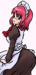  apron bent_over blue_eyes blush drawfag dutch_angle from_behind hisui looking_back maid maid_headdress red_hair short_hair solo sweatdrop tsukihime 