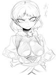  annoyed bad_id bad_pixiv_id blush breasts greyscale looking_at_viewer medium_breasts mizuhashi_parsee monochrome pointy_ears pun simple_background sketch solo space_jin touhou white_background 