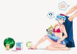  ball beachball bikini blanket blue_eyes bob_cut cis_(tiger_&amp;_bunny) food fruit hairband highres innertube kayari_buta popsicle sandals shoes short_hair single_shoe sky_high spoken_blush swimsuit tiger_&amp;_bunny uki-14 watermelon watermelon_beachball white_hair 