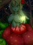  1girl alraune alruane blush breasts flower foreshortening goes32 green_eyes green_skin highres monster_girl nipples open_mouth original plant_girl priginal solo 