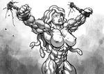  biceps breasts chain clothed clothing fangs female gorgon half-dressed humanoid loincloth medusa monster muscles muscular_female nipples pokkuti shackles snake_hair snakes solo sweat teeth topless 