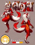  4_toes angry breasts canine digitigrade dog ear_piercing falvie female fionbri fur hair happy hindpaw looking_at_viewer looking_away looking_left mammal markings nude orange_markings paws piercing plain_background red_fur sad scarlet smile solo standing toes white_hair wolf yellow_eyes 