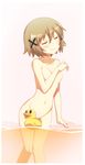  bathing blush breasts brown_hair caryo censored closed_eyes collarbone convenient_censoring groin hair_ornament hidamari_sketch medium_breasts nanashino navel nude rubber_duck short_hair smile solo water x_hair_ornament yuno 