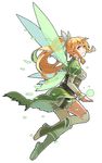  blonde_hair boots elf fairy_wings green_eyes green_wings leafa long_hair pointy_ears ponytail solo sword_art_online thighhighs vetina wings 