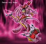  amy amy_rose body_markings bracelet demon female hammer holding jewelry looking_at_viewer looking_back low_res markings pink_background pink_theme plain_background pose sega sonic_(series) unknown_artist weapon 