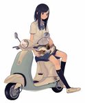  black_eyes black_hair black_legwear cat cat_on_lap converse dress_shirt ground_vehicle kneehighs long_hair md5_mismatch motor_vehicle nakamura_hinata original resized revision school_uniform scooter shirt shoes sidesaddle sitting skirt sneakers solo vespa 