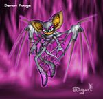  anthro black_nose black_scales body_markings clothed clothing demon demon_wings female floating green_eyes kiguri looking_at_viewer markings pink_background pink_theme plain_background pose rouge_the_bat sega signature skimpy solo sonic_(series) wings 