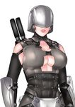  armor bad_id bad_pixiv_id breasts cleavage covered_eyes helmet helmet_over_eyes kusagami_style large_breasts lips original signature simple_background solo white_background 