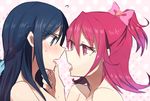  aida_mana aoki_shizumi bad_id bad_pixiv_id blue_eyes blue_hair blush bow couple dokidoki!_precure eyelashes flipped_hair half_updo hishikawa_rikka multiple_girls open_mouth pink_bow pink_eyes pink_hair precure saliva saliva_trail yuri 