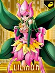  black_eyes bow breasts cleavage corset crown digimon digimon_collectors elbow_gloves fairy frilled_skirt frills gloves green_hair large_bow lillymon lillymon_x long_gloves long_hair lowres monster_girl opera_gloves ribbon skirt wings 