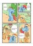  apple applejack_(mlp) comic cowboy_hat cutie_mark dialog dialogue english_text equine female fence feral freckles friendship_is_magic fruit hair hat horse kyokimute mammal monochrome my_little_pony pegasus pony rainbow_dash_(mlp) text tree wings wood 