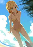  1girl beach bikini blonde_hair cloud clouds green_eyes highres kagamine_rin koyaya sky solano swimsuit tree vocaloid 