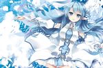 animal bird blue_hair ceru clouds elf long_hair sky sword_art_online thighhighs yuuki_asuna 