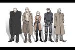 4boys abs bacher bandana beard big_boss blonde_hair bodysuit boots breasts brown_hair cape choker cleavage coat combat_boots cross-laced_footwear crossed_arms dog_tags elbow_pads eva_(mgs) eyepatch facial_hair ghost_in_the_shell ghost_in_the_shell_lineup ghost_in_the_shell_stand_alone_complex gloves grey_hair hand_in_pocket knee_pads lace-up_boots liquid_snake mature medium_breasts metal_gear_(series) metal_gear_solid metal_gear_solid_2 mullet multiple_boys mustache open_clothes open_coat parody shirtless sneaking_suit solid_snake solidus_snake trench_coat 