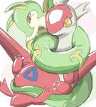  amber_eyes ambiguous_gender blush claws duo embrace female green_body latias legendary_pok&#233;mon nintendo plain_background pok&#233;mon pok&eacute;mon red_body red_eyes serperior video_games white_background winte yellow_eyes 