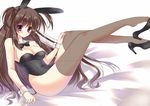  amane_ruri animal_ears breasts brown_hair bunny_ears bunny_tail bunnysuit cleavage detached_collar fishnets high_heels large_breasts legs original plantar_flexion purple_eyes shoe_dangle shoes solo tail thighhighs wrist_cuffs 