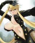  bare_hips blonde_hair bodysuit bouncing_breasts breasts brown_eyes center_opening fishnets gus_(clarkii) kasuga_(sengoku_basara) kunai large_breasts long_hair navel revision sengoku_basara solo weapon 