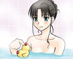  bath boribeya fate/stay_night fate_(series) hair_bun lowres rubber_duck solo tiles toosaka_rin 