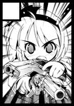  black_border border circle_cut dual_wielding gangsta_hold greyscale gun handgun holding konpaku_youmu m1911 monochrome nanaroku_(fortress76) open_mouth pistol revolver short_hair simple_background solo touhou weapon white_background 