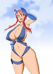  1girl blue_eyes breasts cleavage fuuro_(pokemon) gym_leader huge_breasts pokemon red_hair 