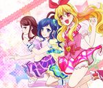  aikatsu! aikatsu!_(series) bad_id bad_pixiv_id bare_shoulders blonde_hair blue_eyes blue_hair blush brown_hair hair_ribbon hoshimiya_ichigo kiriya_aoi long_hair looking_at_viewer midriff multiple_girls navel necktie open_mouth purple_eyes red_eyes ribbon sasamaru_chimaki shibuki_ran thighhighs v 