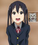  bad_id bad_pixiv_id black_hair brown_eyes cat commentary_request derivative_work k-on! looking_at_viewer nakano_azusa open_mouth photo reference_photo reference_photo_inset round_teeth sakuragaoka_high_school_uniform school_uniform solo teeth tongue twintails watanore 