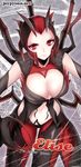  breasts character_name cleavage elise_(league_of_legends) fingernails insect_girl joypyonn large_breasts league_of_legends long_fingernails looking_at_viewer midriff navel red_eyes red_hair short_hair smile solo spider_girl 