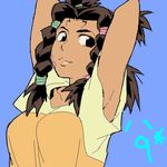  armpits bad_id bad_pixiv_id black_eyes black_hair braid breasts brown_hair dark_skin facial_mark lips medium_breasts moonbay oekaki solo taki_(nakochan) twin_braids zoids zoids_chaotic_century 