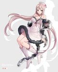  bad_id bad_pixiv_id banned_artist bare_shoulders black_eyes boots breasts detached_sleeves dress harano hat heart_cutout large_breasts long_hair navel_cutout original pink_hair simple_background smile solo white_background 
