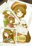  3girls absurdres bandana belt brown_hair guild_sweetheart hat highres konaha_(monster_hunter) monster_hunter monster_hunter_3_g multiple_girls photo_(object) pointy_ears polaroid red_eyes sasayu_(monster_hunter) short_hair 