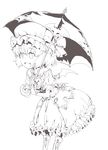  hage highres monochrome oekaki open_mouth remilia_scarlet short_hair smile solo touhou umbrella wings 