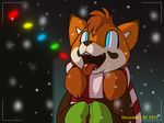  canine christmas_lights clothed clothing coat cold cub cute female flat_chested fox mammal mittens night open_mouth outside samkin sandra scarf snow snowing tongue winter young 
