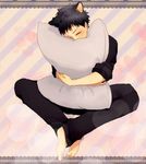  abe_takaya animal_ears brown_hair cat_ears eyes_closed heart ookiku_furikabutte pillow short_hair sleeping solo 