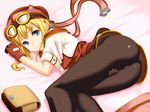  ass bag between_thighs blonde_hair blue_eyes cameltoe eiyuu_densetsu gloves goggles goggles_on_head hat hou_(hachiyou) looking_at_viewer looking_back lying on_side pantyhose red_gloves satchel sidelocks smile solo sora_no_kiseki tita_russell 